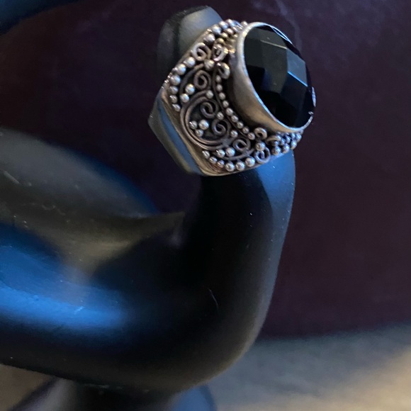 Vintage Sterling Silver 925 BA Large Genuine Black Onyx Ring - Picture 3 of 4